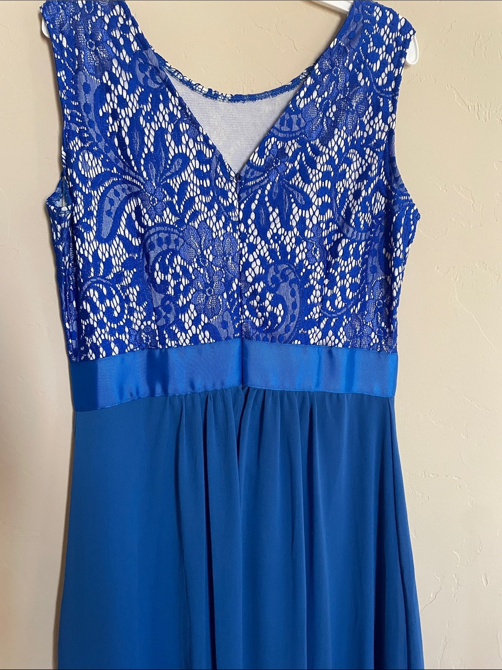 Royal Blue Lace Bodice High-Low Dress - Picture 2 of 7